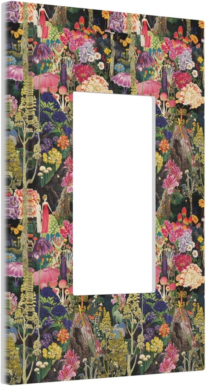 Dreamy Tropical Rainforest Colorful Mushroom Wildflower Decorative Outlet Covers 1 Gang Single Rocker Light Switch Cover Plate Wall Plates GFCI Faceplate for Farmhouse Kids Room Decor