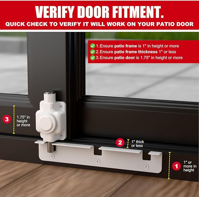 Securityman Sliding Door Lock | Sliding Glass Door Lock for Child Safety, Pet, Patio, & Adjustable Ventilation with Button Actuation, Metal Shaft