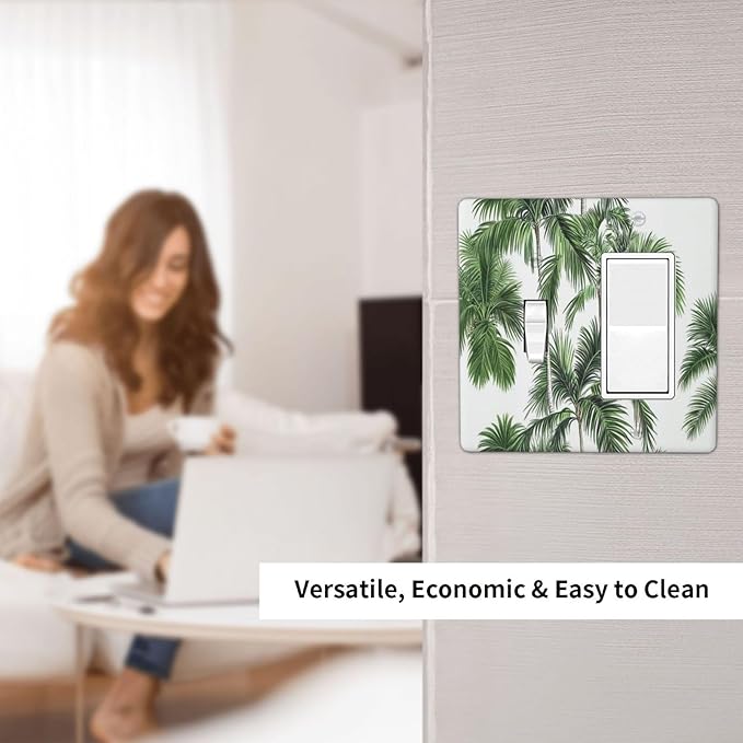 Outlet Covers Palm Trees Tropical Green Plant Palm Leaf 1 Toggle 1 Rocker Combination Decorative Wall Plate Electrical Switch Plates Light Switch Cover Plate For Bed Room Bathroom Decor