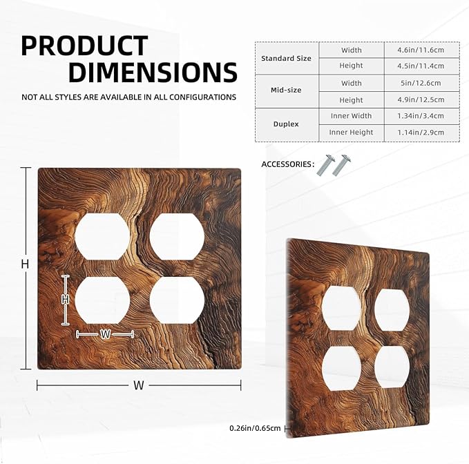 Natural Wood Grain Texture Old Tree Trunk Print Outlet Covers 2 Gang Double Duplex Decorative Light Switch Covers Electrical Wallplates Socket Faceplate for Farmhouse Home Decor