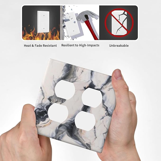 Abstract Marble Textured Modern Luxury Print Outlet Covers 2 Gang Double Duplex Decorative Light Switch Covers Electrical Wallplates Socket Faceplate for Bathroom Kitchen Decor