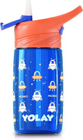 YOLAY 15oz Kids Water Bottle For School Boys and Girls, Durable Toddler Water Bottle with Straw Lid Leak-Proof, Spill Proof, Easy Clean and Dishwasher Safe with Re-Usable and BPA Free - Robo