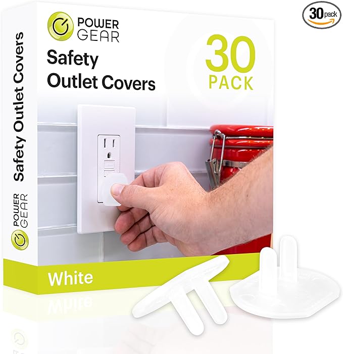 Power Gear Child Safety Electrical Outlet Covers, 30 Pack, Tamper‑Resistant Plug Protectors for Standard Wall Outlets, Baby‑Proof & Child‑Proof Safety Caps, White, 69311