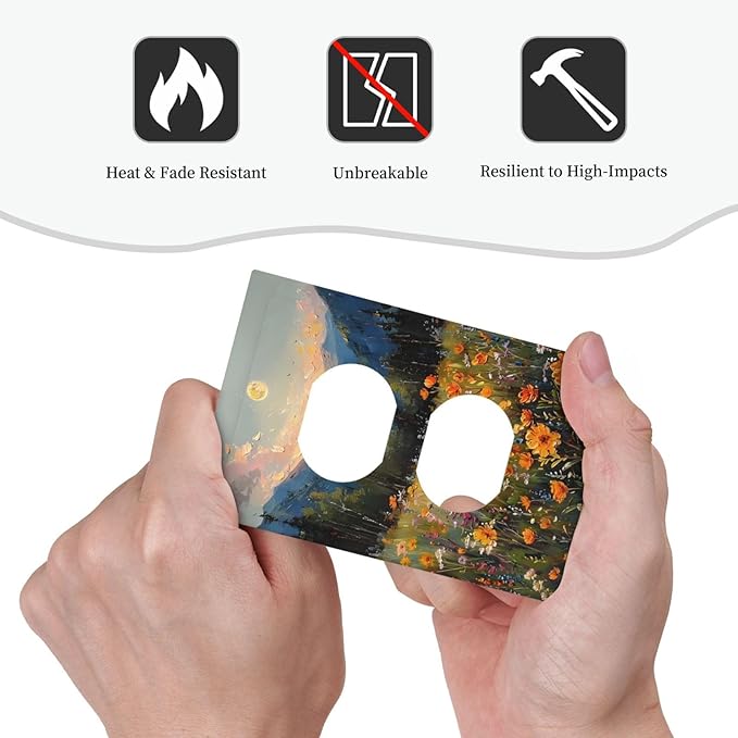 Sunset Wild Flower Field Floral Nature Landscape Outlet Covers 1 Gang Duplex Light Switch Cover Decorative Switch Plates Electrical Receptacle Faceplate Wall Plate for Farmhouse Bedroom Decor