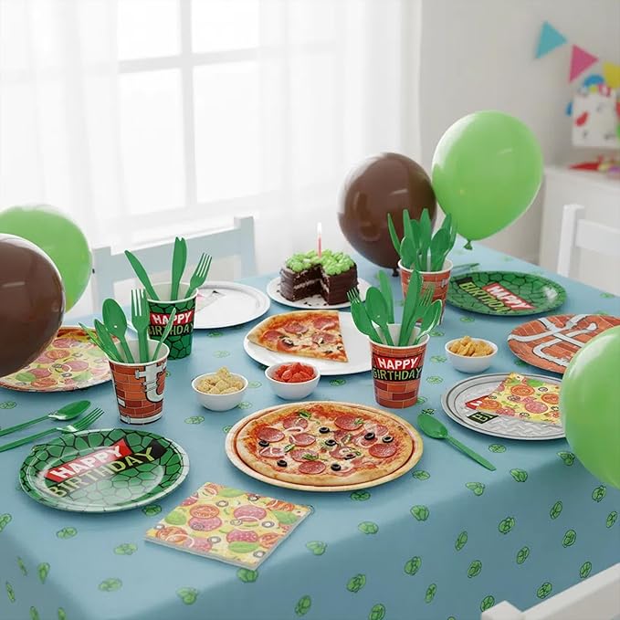 140 PCS Turtle Birthday Party Decorations Set - Turtle Cartoon Theme Plates Napkins Disposable Paper Cups Tableware Set Birthday Party Supplies for Boys Girls