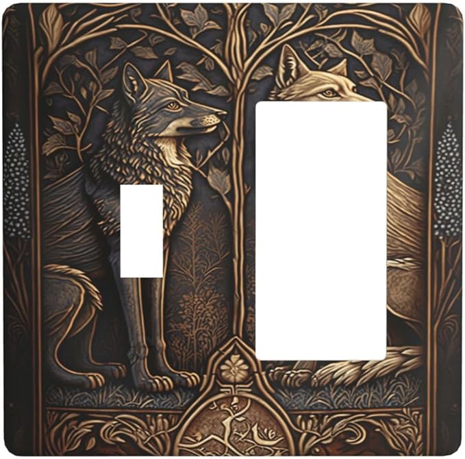 Medieval Wolves Animal Vintage Print Outlet Covers 1 Toggle 1 Rocker Combination Decorative Wall Plate Electrical Switch Plates Light Switch Cover Plate for Farmhouse Home Decor