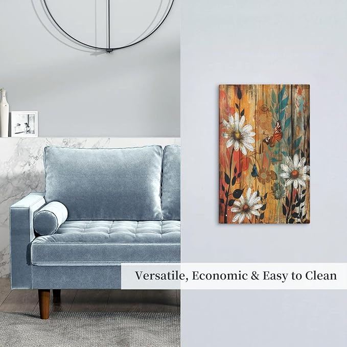 Light Switch Cover Vintage Wooden Daisies Butterflies Floral Decorative Switch Plates 1 Gang Blank No Device Outlet Covers Electrical Wall Plates for Bathroom Farmhouse Decor