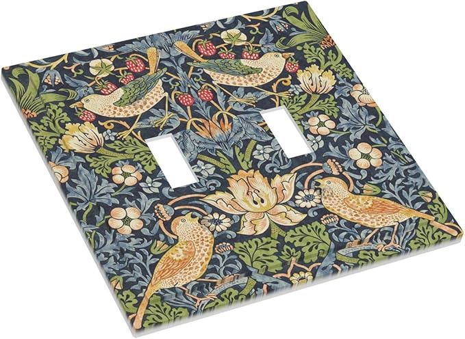 Decorative Switch Plates Morris Strawberry Thrush Birds Colorful Plants 2 Gang Double Toggle Outlet Light Switch Cover Wall Plate Electrical Faceplate For Bed Room Living Room Decor