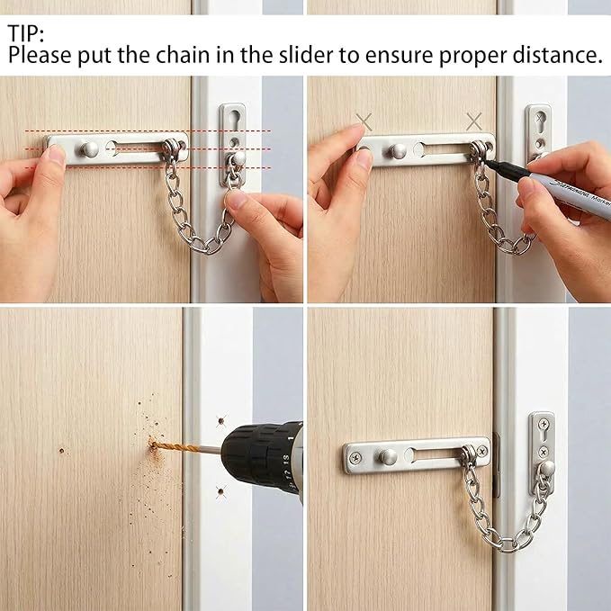 Topbuti Chain Door Guard Lock, 2 Packs Security Door Chain Locks with Spring Button Latch, Hotel Doors Latches Front Doors Locks for Kids Safety (Brushed Silver)