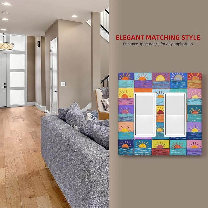 Sunrise Double Rocker Wall Plate Decorative 2 Gang Light Switch Covers Electrical Switchplate Home Decorate Faceplat for Bathroom Bedroom Kitchen Room 4.5 x 4.5 Inch