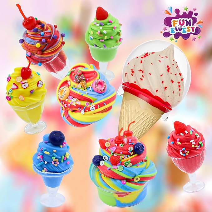 Funewest Slime Kit for Girls Ages 8-12, Mini Ice Cream Slime Making Kit with 30+ Piece & Storage Case, DIY Creative Crafts Non-Sticky Sensory Toys Birthday Gifts for Kids Beginners