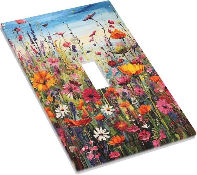 Colorful Wildflowers Painting Floral Flower Decorative Light Switch Cover 1 Gang Single Toggle Device Electrical Faceplate Switchplates Decorator Outlet Wall Plate for Bedroom Living Room Decor