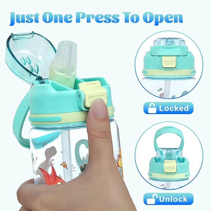 decalsweet Kids Water Bottle 20oz Durable Leak-Proof Plastic Water Cup for Kids Toddlers,With Straw Handle and Pop-Up Spout Cover,Safe for School Sports Daycare Travel & Camp Pack of 2
