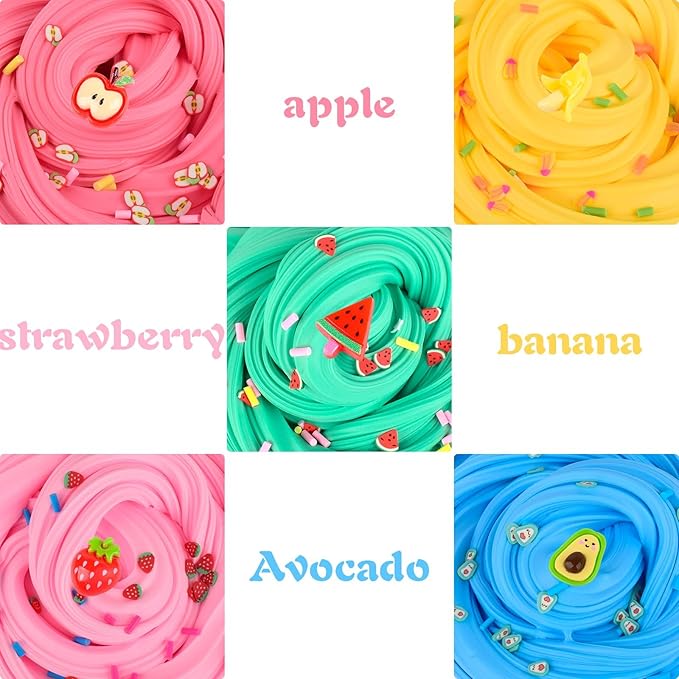 Premium Scented Butter Slime,10 Pack Slime,with Peach Charm,Watermelons,Apples and More Charms,10 Fun Add Ins,Pre-Made Slime for Kids,Great 6 Year Old Toys,Super Soft Sludge Toy.Super Mini
