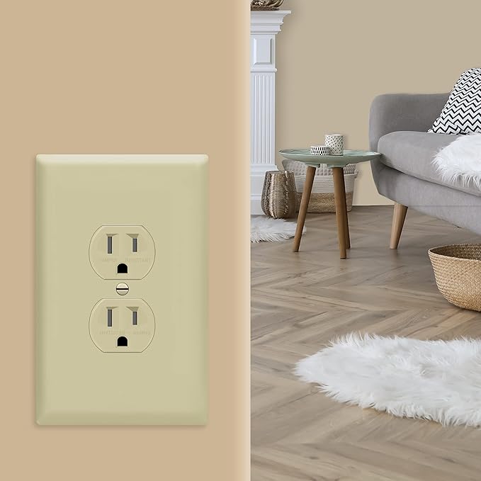 ENERLITES Duplex Receptacle Outlet Wall Plate, Jumbo Electrical Outlet Cover, Gloss Finish, Oversized 1-Gang 5.51" x 3.50", Polycarbonate Thermoplastic, 8821O-I, Ivory