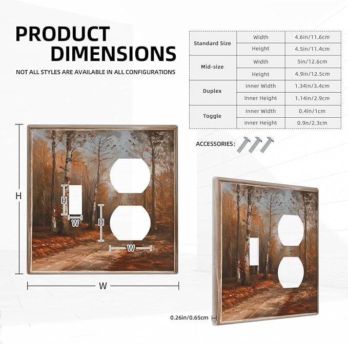 Decorative Art Light Switch Covers Maple Path 2 Gang Single Toggle Duplex Combination Electrical Faceplate Switchplate Wall Plate for Home Decor