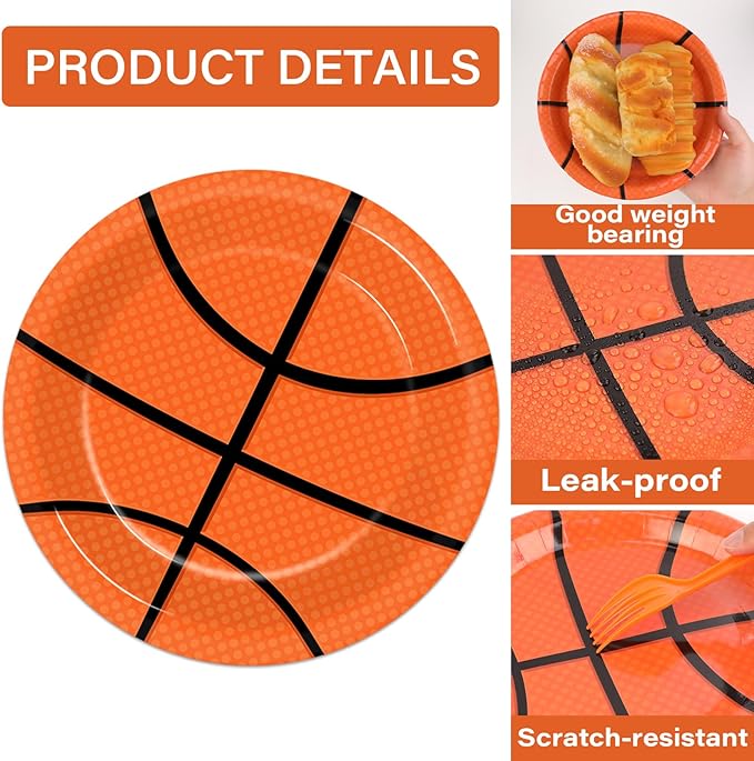 48Pcs Basketball Paper Plates and Napkins Basketball Birthday Party Decorations Sport Party Supplies Black Orange Dessert Plates Disposable Tableware Set for Teenagers Kids Boys Adults Serve 24