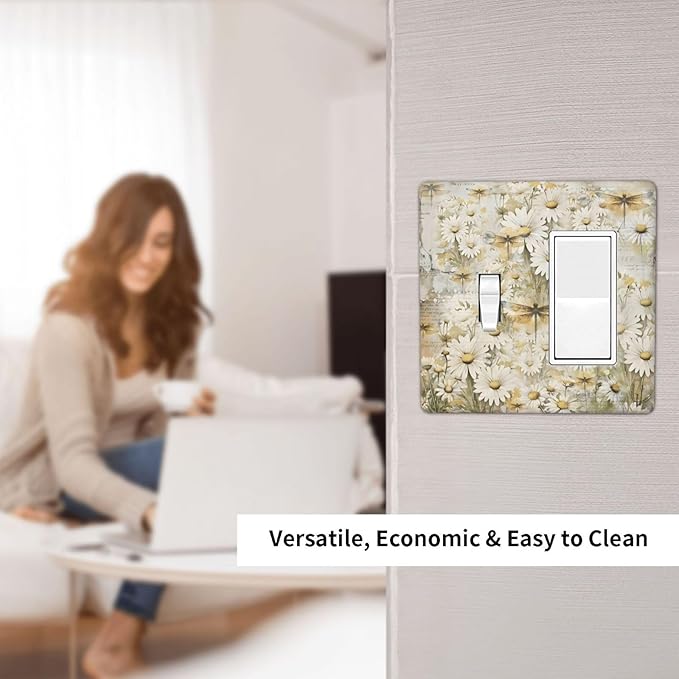 Vintage Letter Paper Wildflowers Dragonfly Daisy Floral Outlet Covers 1 Toggle 1 Rocker Combination Decorative Wall Plate Electrical Switch Plates Light Switch Cover Plate for Farmhouse Bedroom Decor
