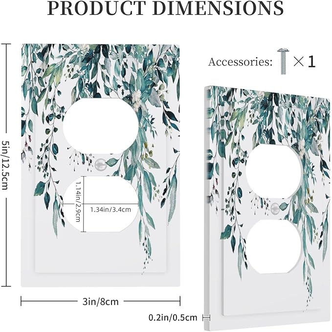 Decorative Outlet Covers Green Eucalyptus Boho Olive Leaves Country Unique 1 Gang Wall Plate Cover Receptacle Duplex Light Switch Cover Plate Single Dual Plug Covers Switchplate