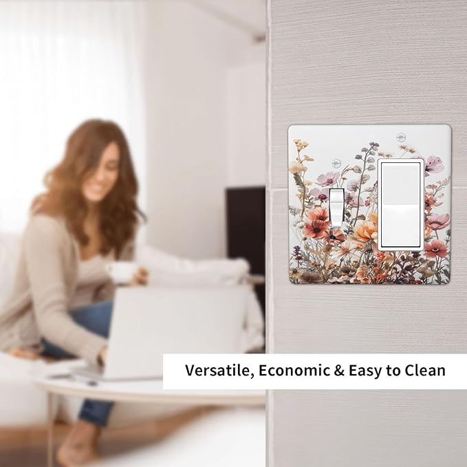 Boho Nursery Wildflower Flora Vintage Flower Outlet Covers 1 Toggle 1 Rocker Combination Decorative Wall Plate Electrical Switch Plates Light Switch Cover Plate for Bedroom Living Room Decor