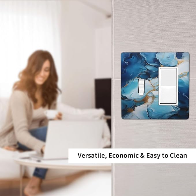 Decorative Outlet Covers Artistic Abstract Blue Marble Gold Line Painted 2 Gang 1 Gang Wall Plate Cover Single Toggle Rocker Combination Light Switch Plate Covers Jumbo Switch Cover