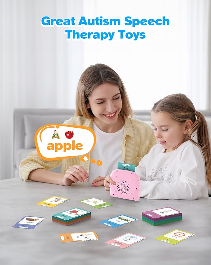 Airbition Bilingual Pink Spanish and English Talking Flash Cards, Pocket Speech Therapy Tools with 510 Words, Montessori Language Learning Aids, Children's Sensory Learning Kits