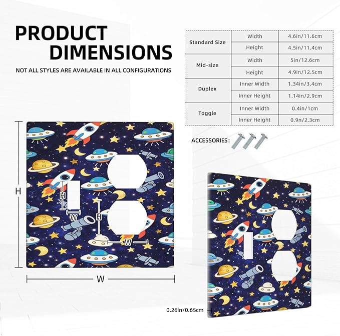 Decorative Outlet Covers Blue Space-themed Rocket Spaceship 2 Gang Light Switch Cover Plate Single Toggle Duplex Wall Plates for Electrical Switch Plate Covers for Children's Room Decor