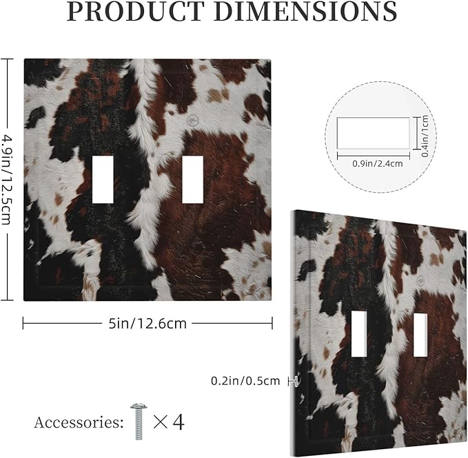 Cowhide Print Abstract Animal Fur Rustic Decorative Switch Plates 2 Gang Double Toggle Outlet Light Switch Cover Wall Plate Electrical Faceplate for Farmhouse Home Decor