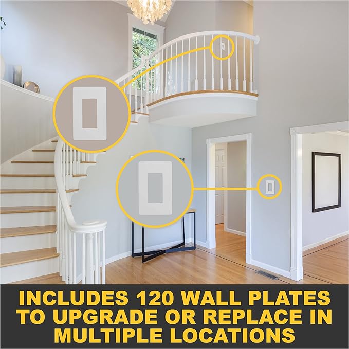 Faith White 1-Gang Screwless Wall Plate (120-pack) | Light Switch Plate or Wall Plate for Electrical Outlet | 1-Gang Wall Plate for Decorator Switches and Receptacles | Heat-Resistant Thermoplastic