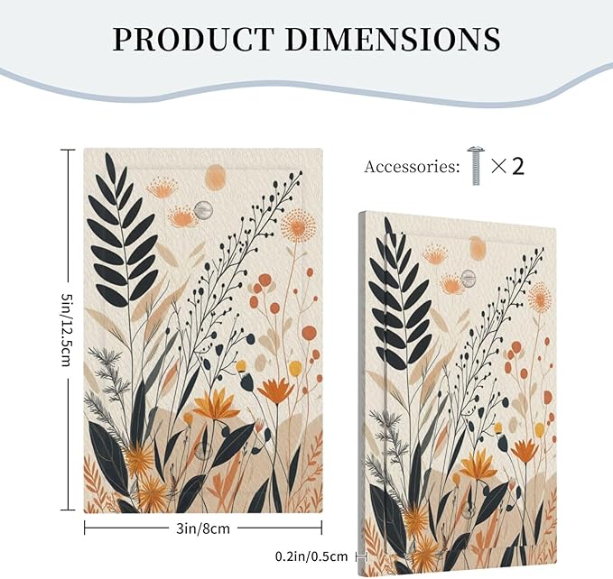 Light Switch Cover Minimalist Floral Boho Botanical Wildflowers Decorative Switch Plates 1 Gang Blank No Device Outlet Covers Electrical Wall Plates for Bathroom Bedroom Decor