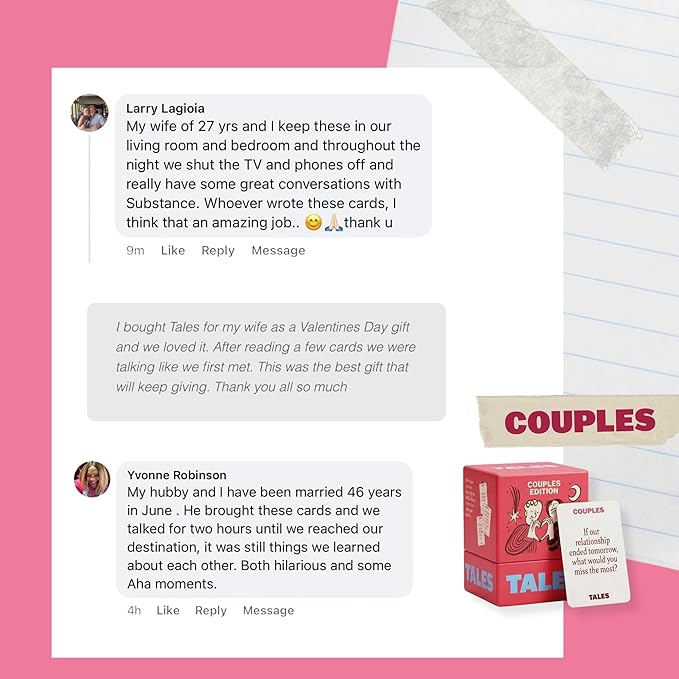 TALES 150 Conversation Starter Cards, Couples Edition, Prompts for Deeper Connection, Games for Adults, Date Night Ideas, Anniversaries, and Quality Time Together