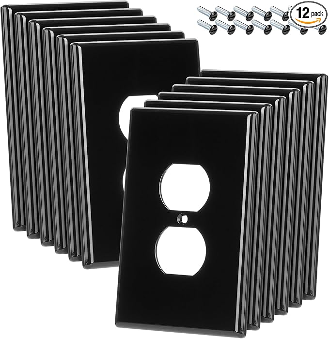 Bates- Duplex Wall Plate, 4.88" x 3.11"/Mid Size, 12 Pack, Black, Electrical Outlet Cover Plates, Wall Outlet Cover