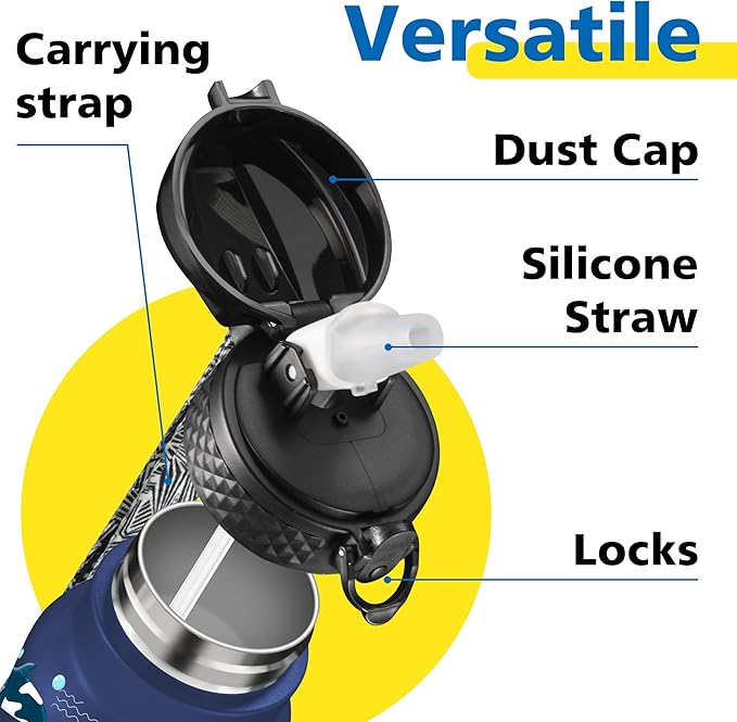 Han's Bottle Kids Water Bottle with Straw Lid - Insulated Stainless Steel Reusable Tumbler for Girls,Boys,Thermo Mug,17oz,Space Planet