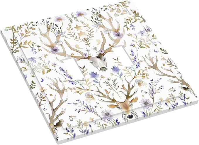Decorative Switch Plates Gothic Retro Floral Damask Elk Wild Flower 2 Gang Double Toggle Outlet Light Switch Cover Wall Plate Electrical Faceplate For Bed Room Living Room Decor