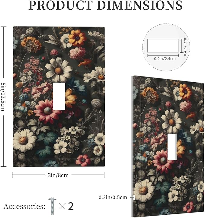 Decorative Light Switch Plate Covers Bohemian Colorful Floral Blue White Yellow Red Flowers 1 Gang Wall Plate Single Toggle Switch Cover Plate Jumbo Electrical Switchplate Receptacle