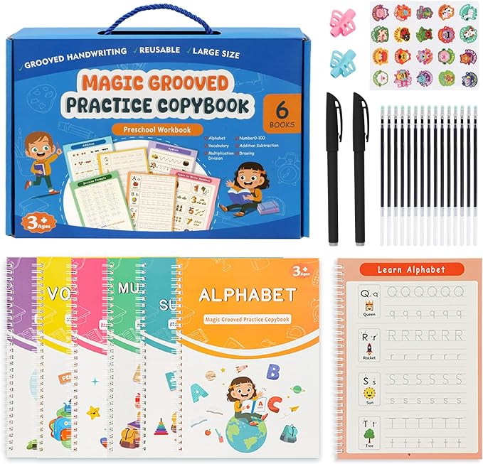 AALGO Magic Grooved Handwriting Practice Book for Kids Ages 3–8, Reusable Letter Tracing Book with Disappearing Ink, Preschool Activity Books, 3D Groove Writing for Early Learning & Fine Motor Skills
