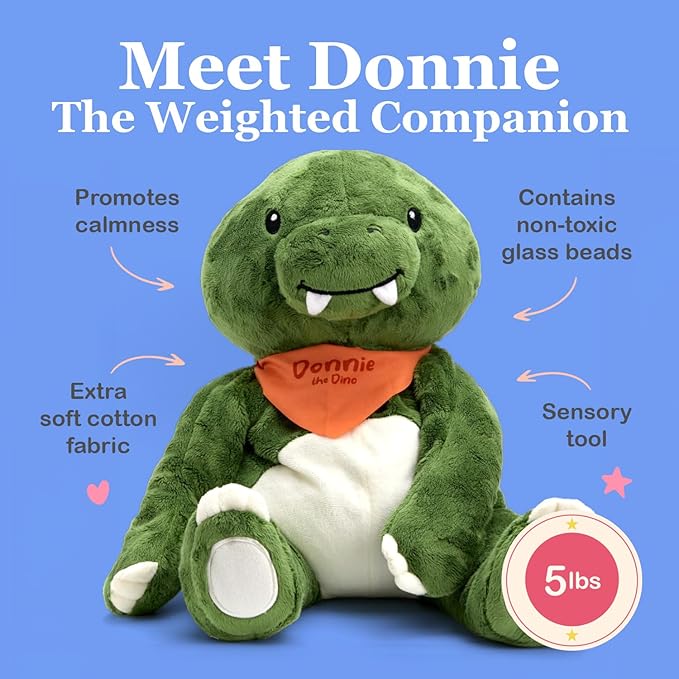 Lilly's Love Weighted Stuffed Animals for Adults & Kids — 5lb Calming Dinosaur Plush for Anxiety, ADHD & Sensory | Machine Washable Weighted Stuffed Animal w/Removable Insert | Donnie The Dino