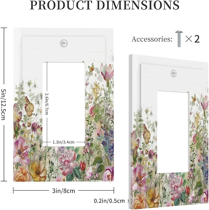 Decorative Outlet Covers Boho Wildflower Colorful Floral Butterfly 1 Gang Single Rocker Light Switch Cover Plate Wall Plates Gfci Faceplate For Bed Room Living Room Decor
