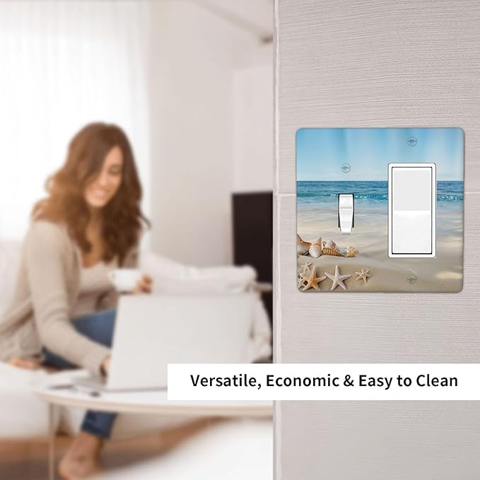 Outlet Covers Summer Beach Starfish Shells 2 Gang Combo Light Switch Cover Plate Toggle Rocker Switch Plate Covers Decorative Socket Cover Outlet Covers for Bathroom Home Decor