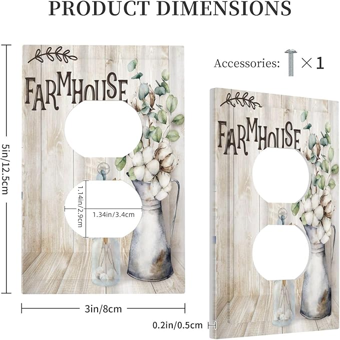 Decorative Switch Plate Covers Farmhouse Floral Cotton 1 Gang Receptacle Duplex Wall Plate Light Switch Cover Single Dual Device Outlet Plate Rustic Country Flower Electrical Faceplate