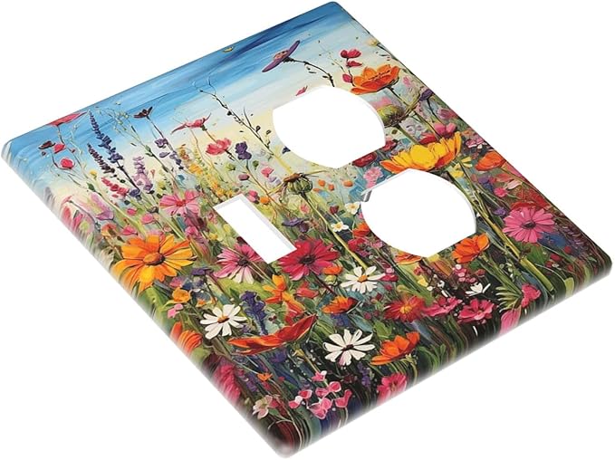 Colorful Wildflowers Painting Floral Flower Wallplates 1 Toggle 1 Duplex Switch Plate Electrical GFCI Faceplate Decorative Light Switch Covers for Bedroom Living Room Decor