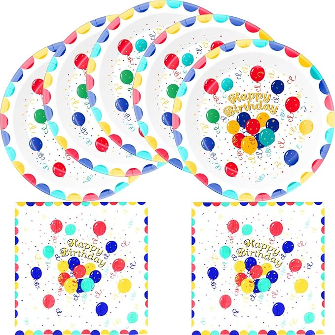 Happy Birthday Party Decorations Polka Dot Tableware Set, include 20 Plates and 20 Napkins, for Polka Dots Boys Girls Party Supplies