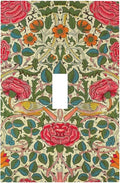 William Morris Roses Floral 1 Gang Light Switch Cover Single Toggle Wall Plate VintageTulip Flower Plant Bird Decorative Electrical Switchplate Covers for Country Bedroom Home Decor