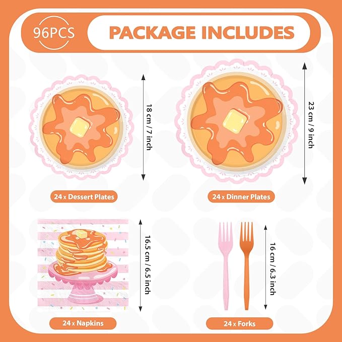 96 Pcs Pancakes and Pajamas Scalloped Party Supplies Pajama Brunch Birthday Plates and Napkins Pink Night Sleepover Tableware Set for Girl Brunch Slumber Birthday Party Supplies, Serves 24
