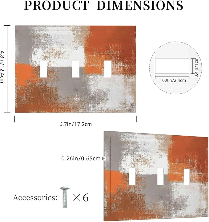 Orange Grey Abstract Art Oil Painting Decorative Switch Plates 3 Gang Wall Plate Triple Toggle Light Switch Cover Faceplate Electrical Wall Panels For Home Farmhouse Decor