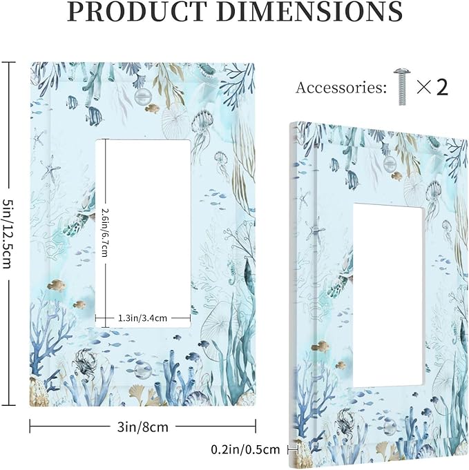 Decorative Outlet Covers Teal Blue Ocean Sea Turtle Seabed Plants 1 Gang Single Rocker Light Switch Cover Plate Wall Plates GFCI Faceplate for Bathroom Kids room Decor
