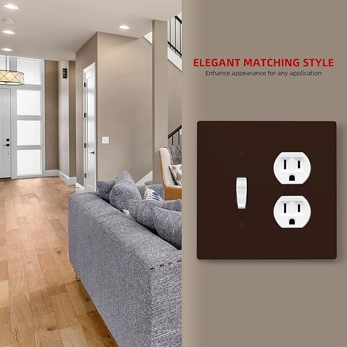 Coffee Brown 2 Gang Single Toggle/Duplex Combo Outlet Light Switch Cover, Combo 1-Toggle 1-Dimmer Decorator Wall Plate Electrical Faceplate