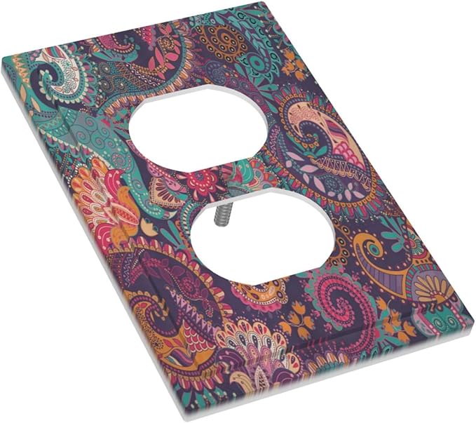 Mandala Boho Paisley Purple Floral Colorful Flower Outlet Covers 1 Gang Duplex Light Switch Cover Decorative Switch Plates Electrical Receptacle Faceplate Wall Plate for Home Bedroom Decor