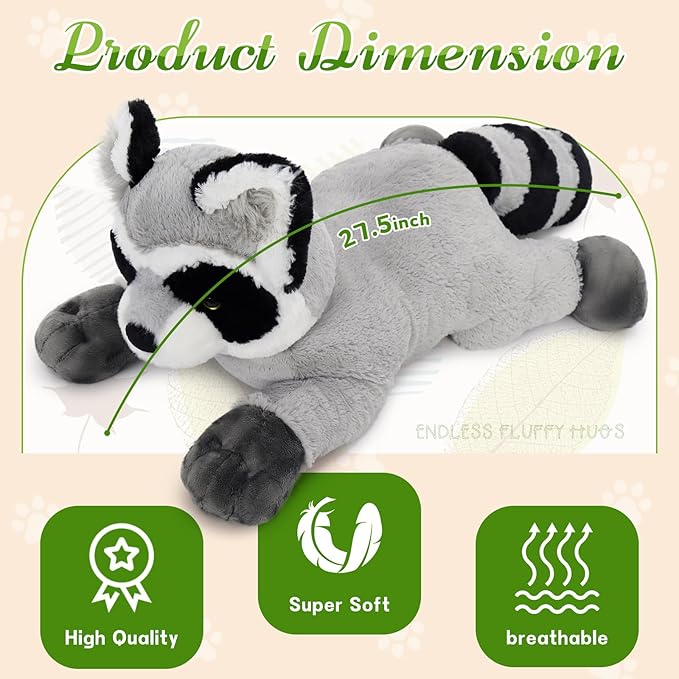 BENINY Giant Raccoon Plush Stuffed Animal 30" - Oversized Raccoon Pillow Plushies - Fluffy Big Stuffed Racoon Toy Birthday Gifts for Kids - Sweet Companion