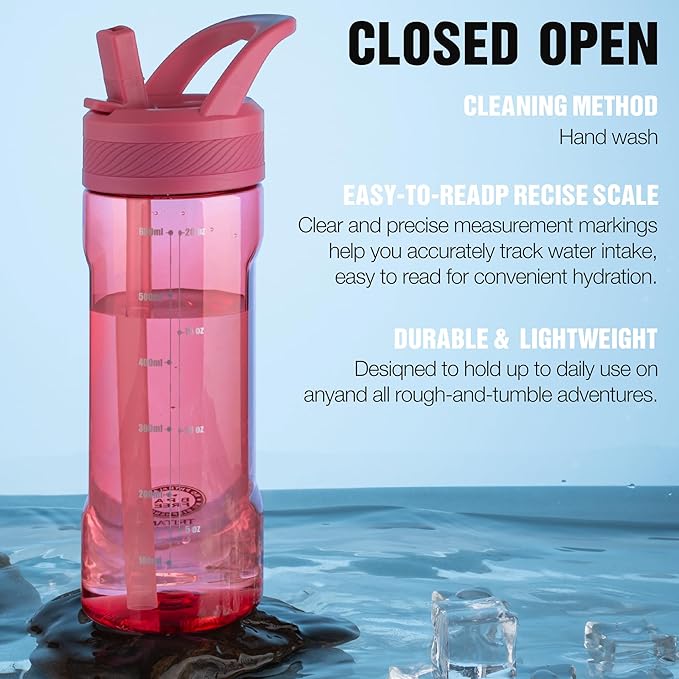 OLDLEY 20 kids Water Bottle with Straw,Tritan BPA-Free,Leak-Proof Design for Travel, Home, School, (Red)